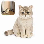 A round, wide-eyed cat sits beneath a table like a tiny furry office supervisor, staring intensely as if waiting for someone to explain the household budget. Warm lighting, wood flooring, and clean lines give this cozy portrait a polished feel.