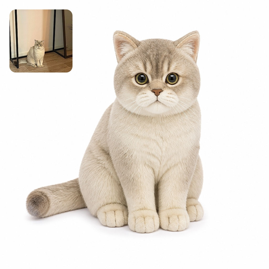 A round, wide-eyed cat sits beneath a table like a tiny furry office supervisor, staring intensely as if waiting for someone to explain the household budget. Warm lighting, wood flooring, and clean lines give this cozy portrait a polished feel.