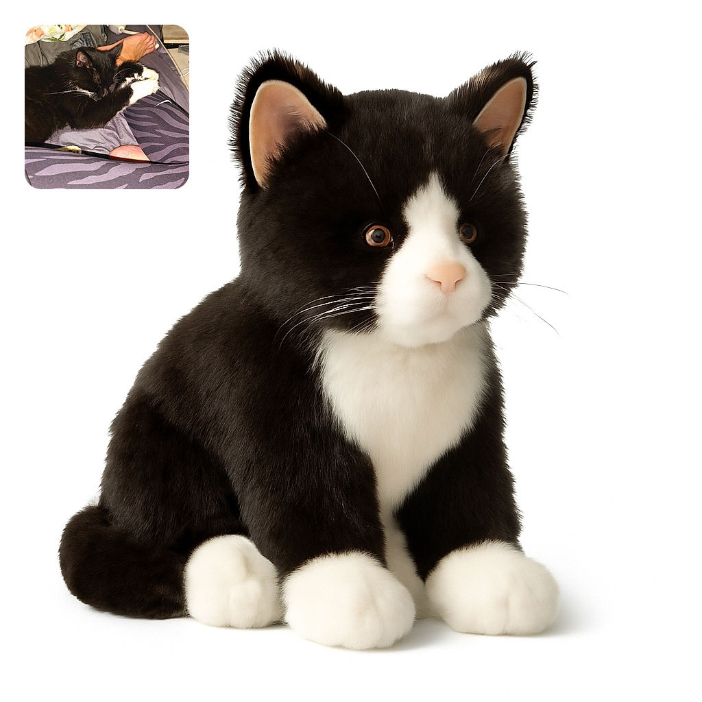 A cozy black and white cat is adorably snuggling up against a person's leg clad in zebra-patterned leggings. The scene is set on a bed with a blanket, and a cluttered nightstand holds Oreo cookies, a remote, and scissors, adding a casual, lived-in vibe.