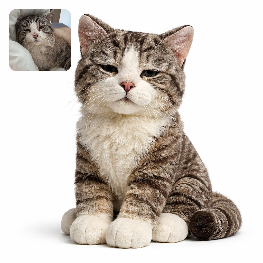 A contented tabby cat is wedged into fluffy white bedding, half-asleep with squinty eyes, prominent whiskers and a cute pink nose — the picture-perfect duvet burglar claiming the comfiest spot in the house.