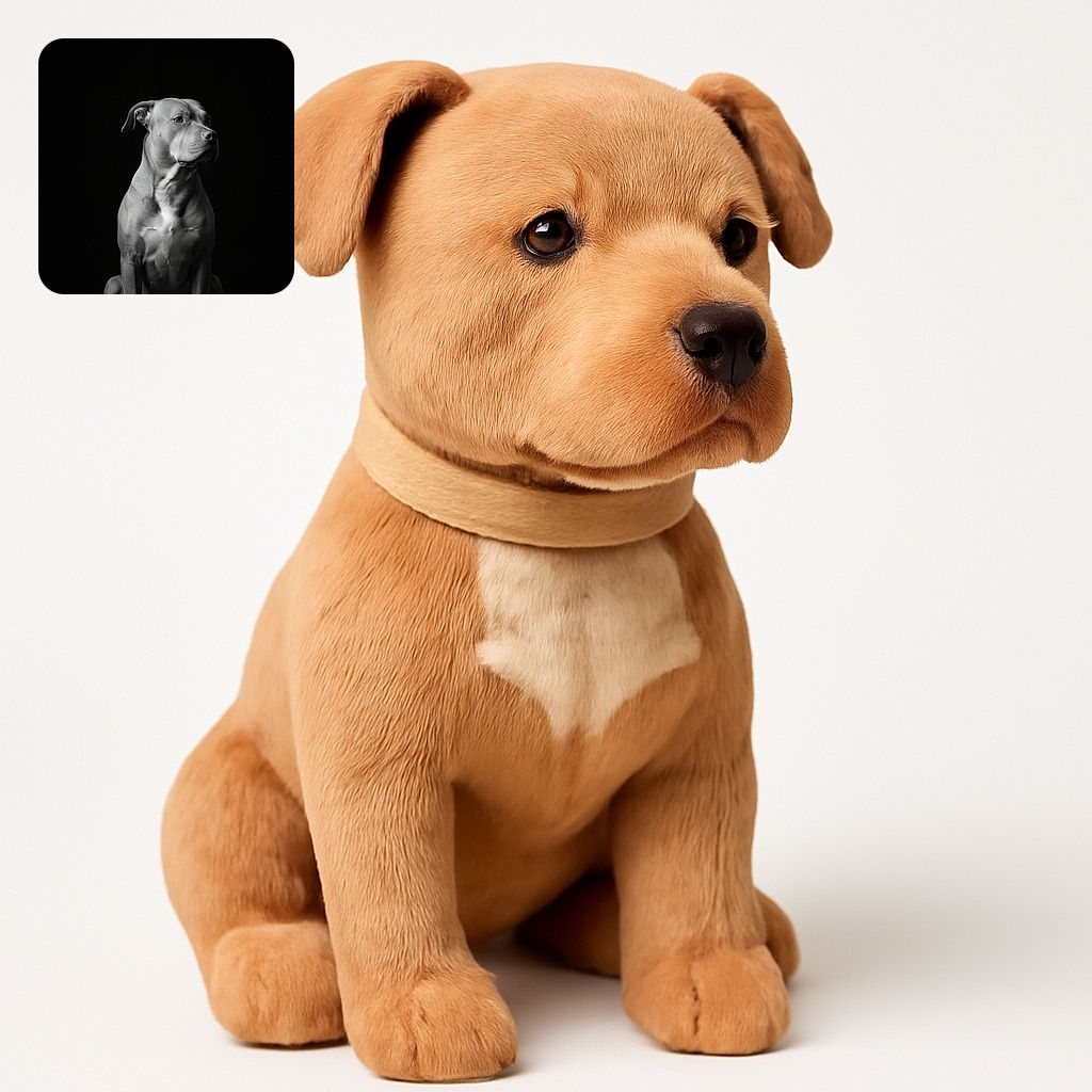 A dignified dog sits stoically against a pitch-black background, captured in dramatic black and white lighting that highlights its muscular form and thoughtful gaze, resembling a classic portrait of canine nobility.