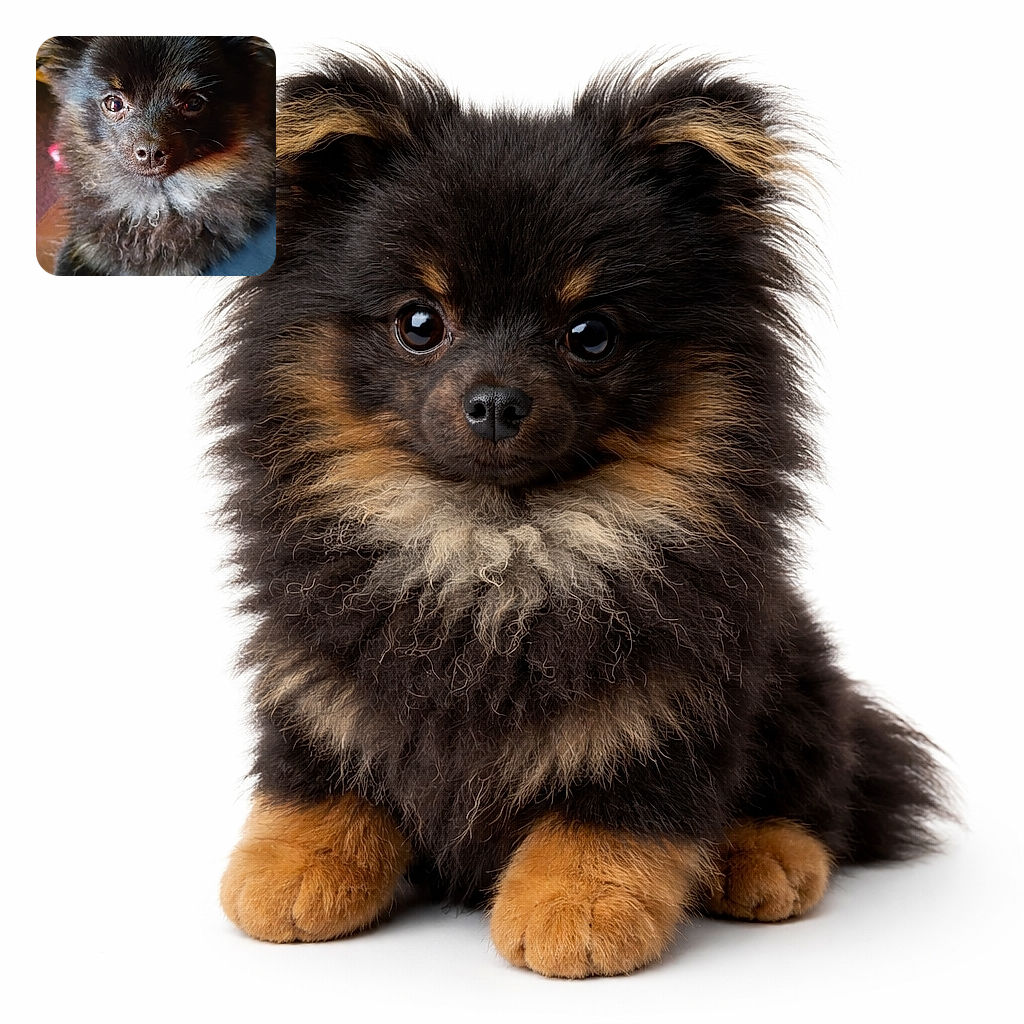 A close-up shot of a fluffy black dog with shiny eyes and a curious expression, the soft fur details and warm lighting make it look like a cozy companion ready for a snuggle.