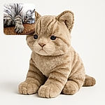 A cozy tabby cat is stretched out on a woven wooden chair, looking relaxed and a little sleepy, with its paw reaching out as if inviting a gentle pet.