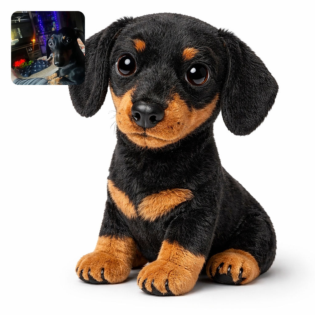 A suspiciously photogenic black-and-tan dachshund stares straight at the camera like it's about to deliver a verdict. Cozy living-room scene with purple fairy lights creating bokeh in the background, scattered blankets and a TV stand; a bold caption ('Wenatchee 4 years ago') stretches across the bottom like a dramatic timestamp to the pup's legacy.