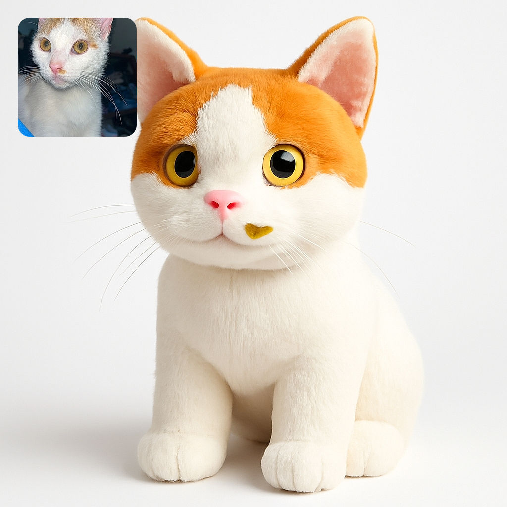 A close-up photo of a curious white and orange cat with striking golden eyes and long whiskers, captured against a dim indoor background with soft lighting highlighting its delicate features.