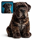 A majestic brindle dog poses stoically against a cool blue winter wonderland backdrop with gentle snowflakes, looking like the noble guardian of snowy realms.