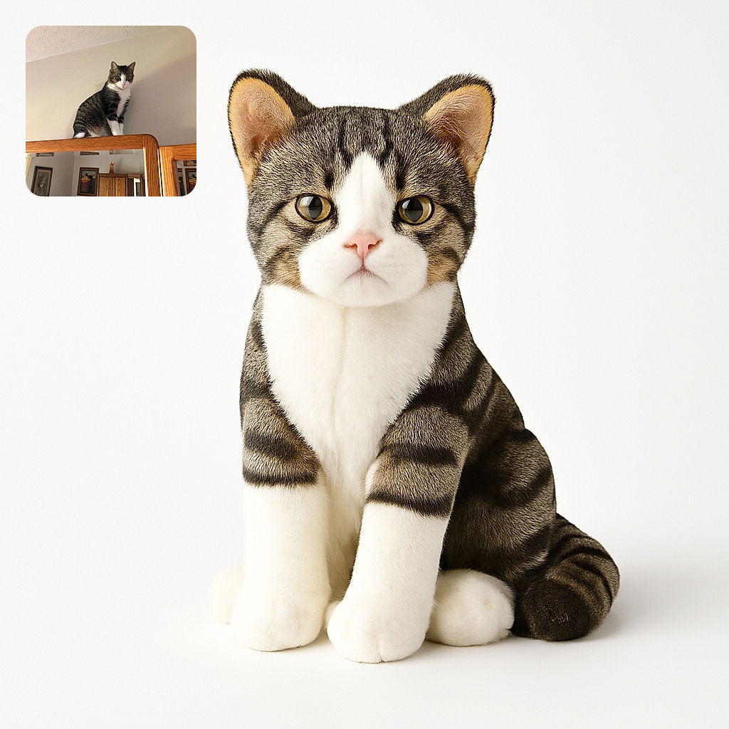 A curious tabby cat with white paws and chest is perched confidently on top of a wooden mirror frame, surveying its domain with a regal air. The background shows framed artwork and wooden furniture, adding a cozy home vibe.