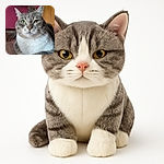 A majestic gray and white cat with striking green eyes lounges on a wooden surface, staring directly into the camera with a calm and confident expression, set against a cozy indoor backdrop featuring a reddish wall and wooden furniture.
