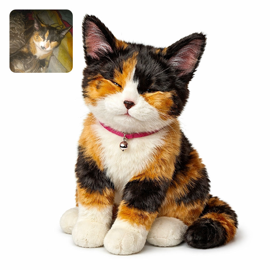 A sleepy calico cat has commandeered the blanket and the spotlight — flash-blinked eyes, giant ears, and a face that says 'you woke me for this?'. Cozy chaos of fur and folds, very dramatic nap energy.
