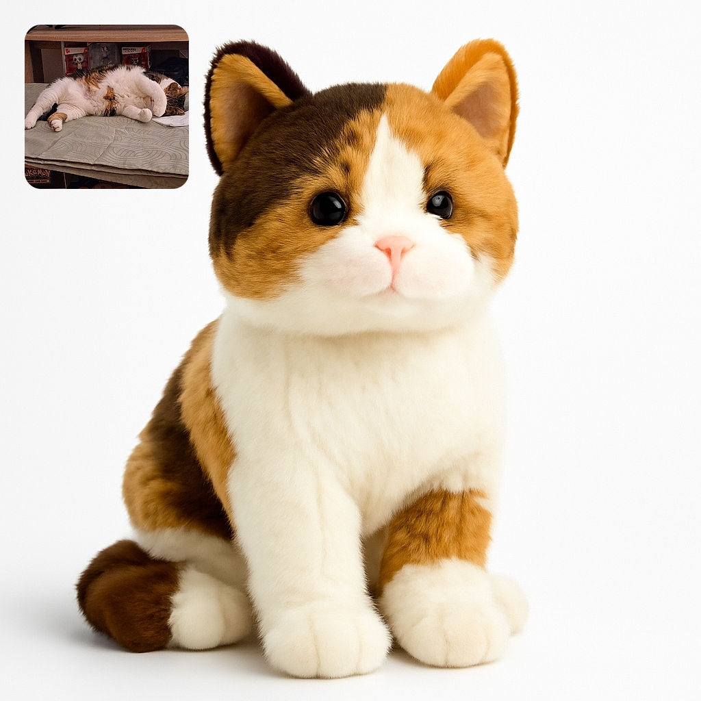 A fluffy cat is sprawled out on a bed or couch, seemingly in a deep nap with one paw covering its face. The background shows a TV screen with a colorful scene and various collectibles on shelves underneath, adding a cozy and playful vibe to the room.