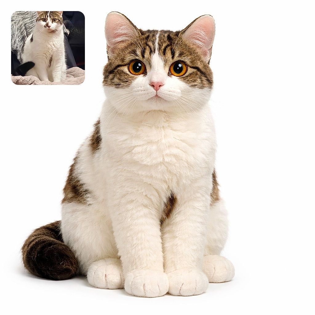A regal tabby-and-white cat sits on a soft blanket, staring dead-center at the camera with unimpressed, judgey eyes — fluffy chest puffed out, tail flicking, and a cozy couch-and-throw backdrop making this a perfectly photogenic domestic monarch.