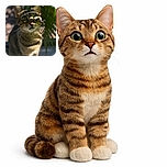 A curious tabby cat is bathed in dappled sunlight filtering through green leaves, casting playful shadows on its face as it gazes upward with wide, reflective eyes.