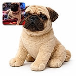 A squishy-faced pug lounges like a tiny grumpy monarch on a pile of colorful blankets while a TV blurs in the background — equal parts regal and exhausted, plotting a nap or world domination.