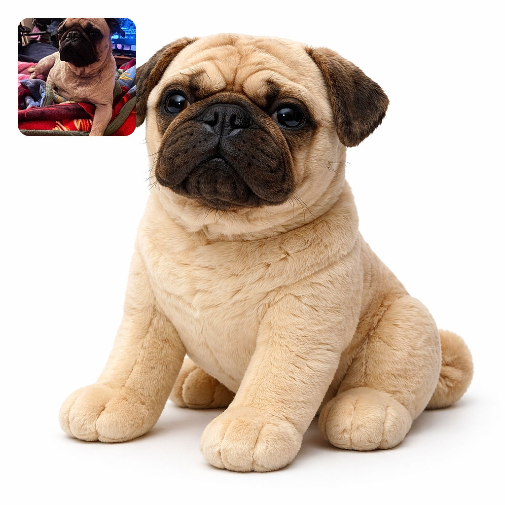 A squishy-faced pug lounges like a tiny grumpy monarch on a pile of colorful blankets while a TV blurs in the background — equal parts regal and exhausted, plotting a nap or world domination.