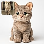 A curious tabby cat stands confidently on a smooth floor, eyes wide and alert, with a cozy bookshelf and framed photo softly blurred in the background, capturing a perfect moment of feline poise.