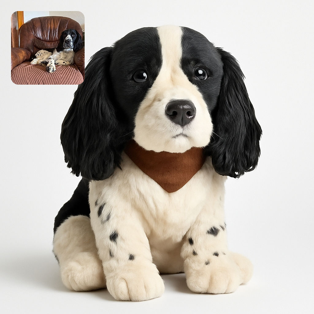 A charming black and white spotted dog lounges regally on a well-worn brown leather armchair with a textured pinkish blanket, looking thoughtfully at the camera as if pondering the mysteries of the universe or just waiting for a treat.