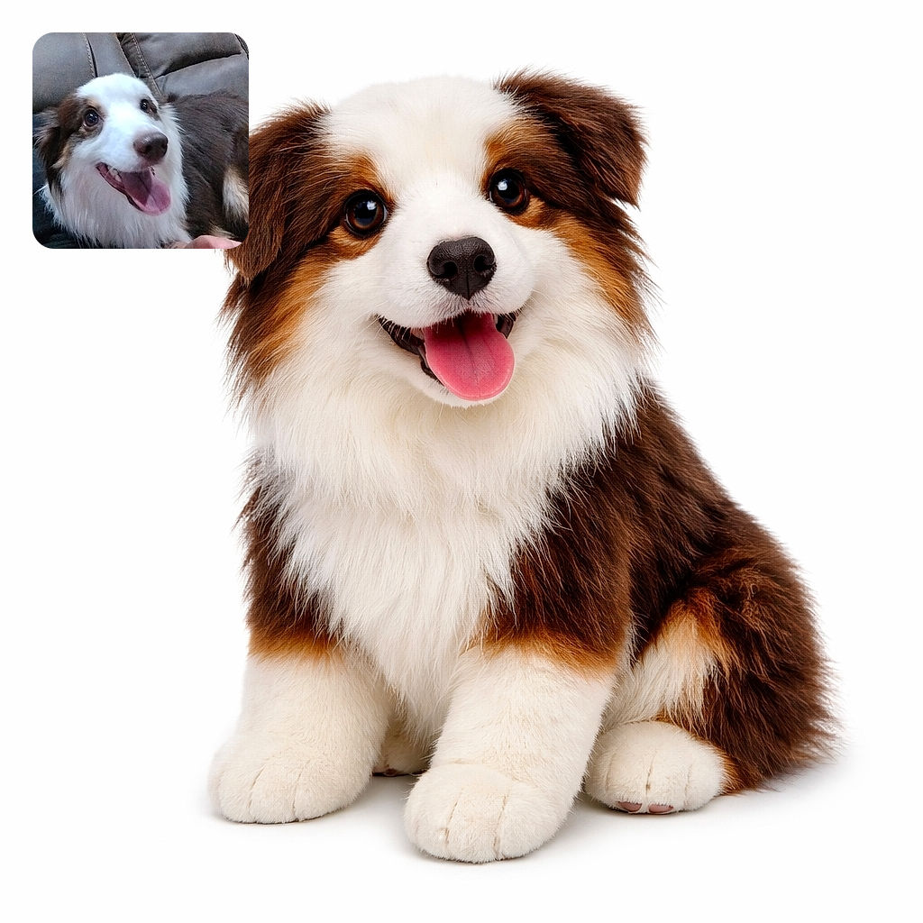 A gleeful doggo lounges on a leather couch, tongue flopping out and eyes sparkling like it just heard the word 'treat' — a human hand with a tattoo offers support while blinds form a cozy background.