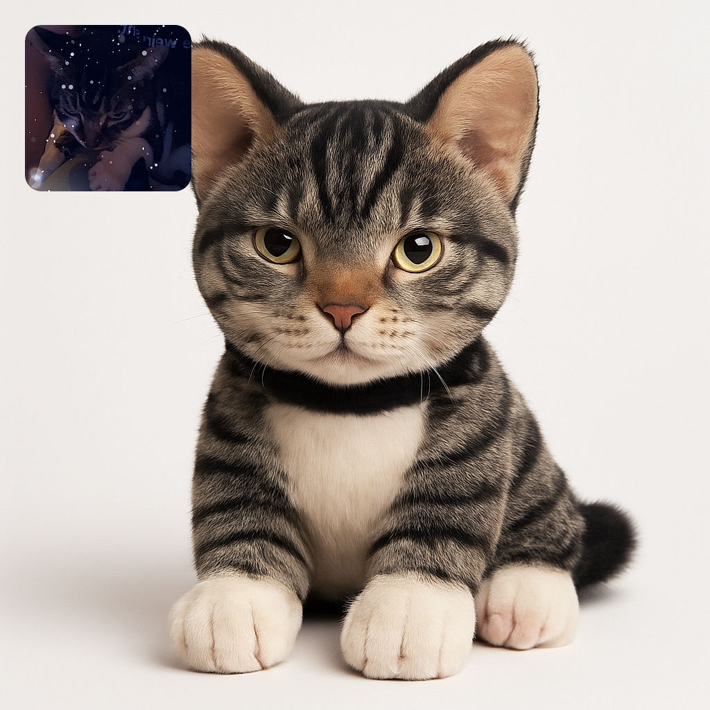 A cozy close-up of a cat nestled in someone's arms, surrounded by a dreamy overlay of glowing white orbs and speckles, giving the impression of a magical snowfall indoors.