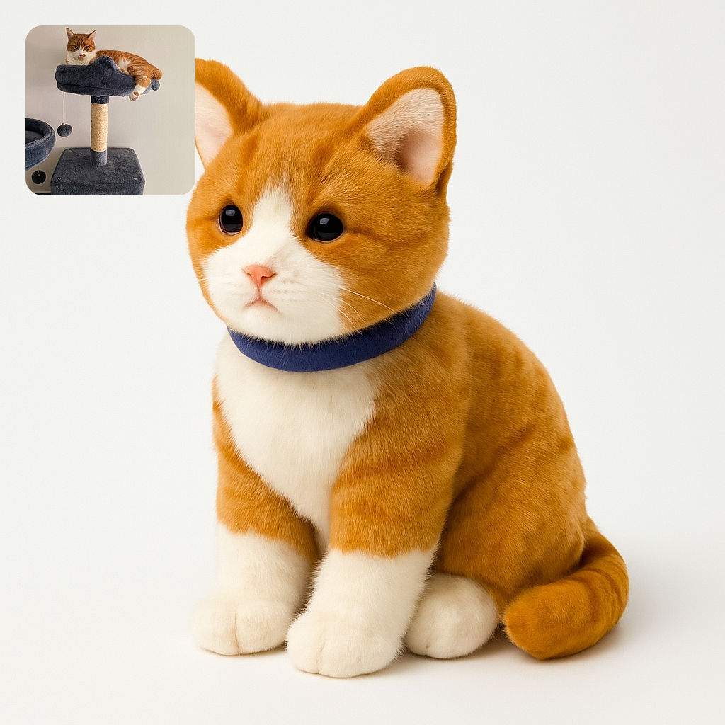 A relaxed orange and white cat lounges atop a plush gray cat tree, surveying its kingdom with a calm and slightly regal expression. The cozy cat condo below is filled with toys, promising endless entertainment for this furry monarch.