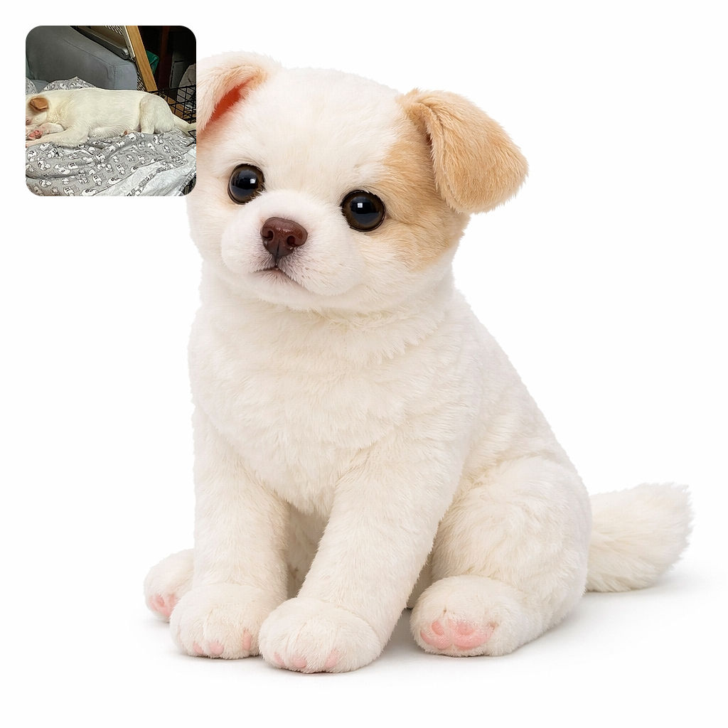 A tiny white puppy in peak nap mode, curled out across a cartoon-patterned blanket on top of a wire crate — one paw tucked, ear flopped, and dreams clearly being chased. The cozy chaos of a couch and household items in the background makes this look like a five-star snooze in a one-star studio.