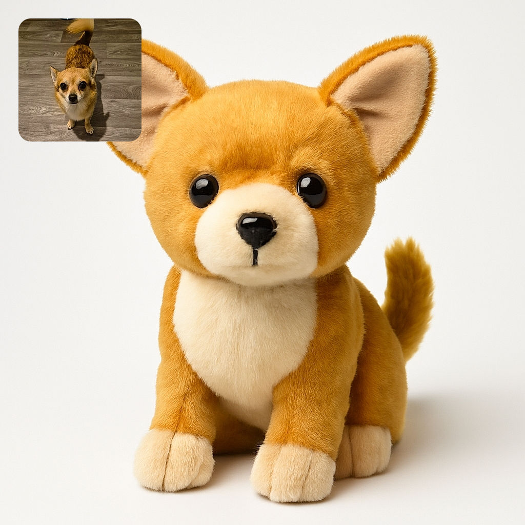 A small brown dog with big, soulful eyes looks up eagerly on a wooden floor, its tail mid-wag and ears perked, as if waiting for a treat or a friendly pat.