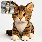 A curious tabby kitten with striking green eyes sits attentively on a textured white blanket, its soft fur and tiny paws perfectly captured in natural light. The background features a blurred glimpse of another cat, adding depth to this cozy indoor scene.