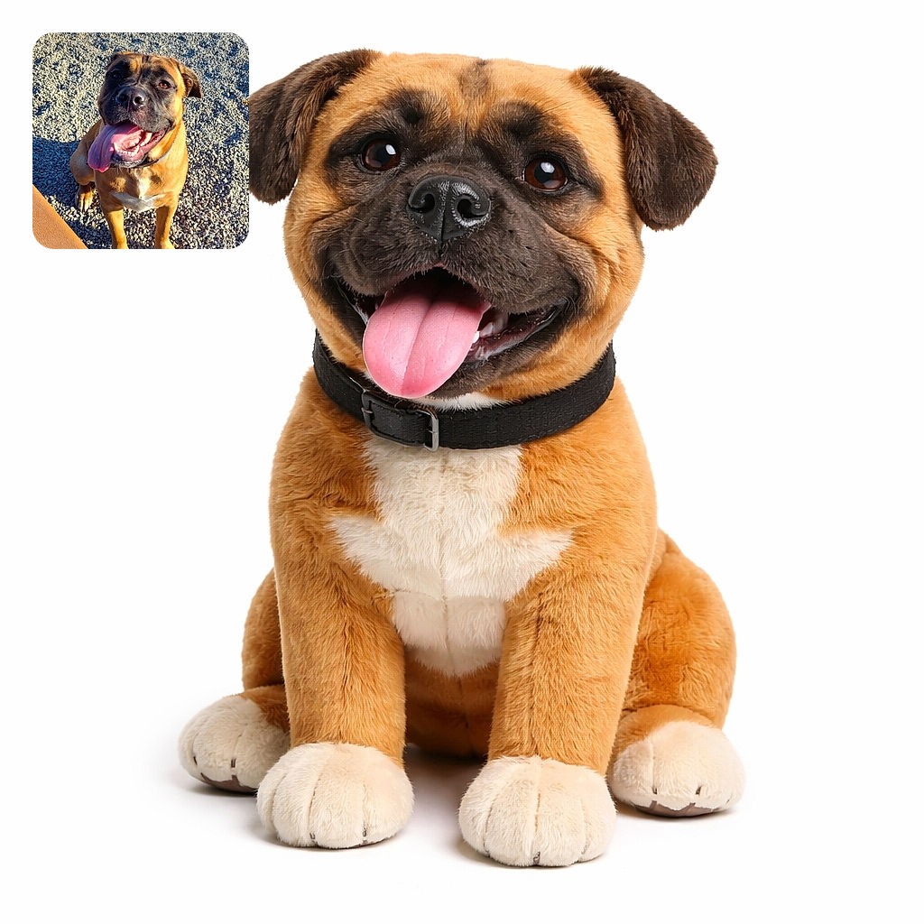 A happy dog with a big tongue out sits eagerly on a gravel surface, basking in the sunlight with a joyful and playful expression.