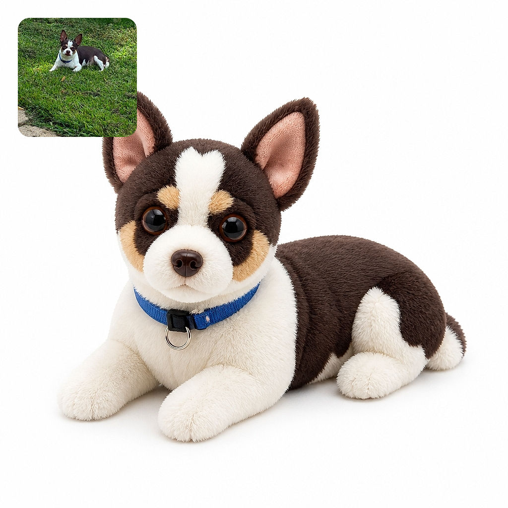 A tiny black-and-white dog lounges in the grass like a pint-sized lawn supervisor, staring at the camera with the serious expression of someone who has just discovered a suspiciously interesting blade of grass.