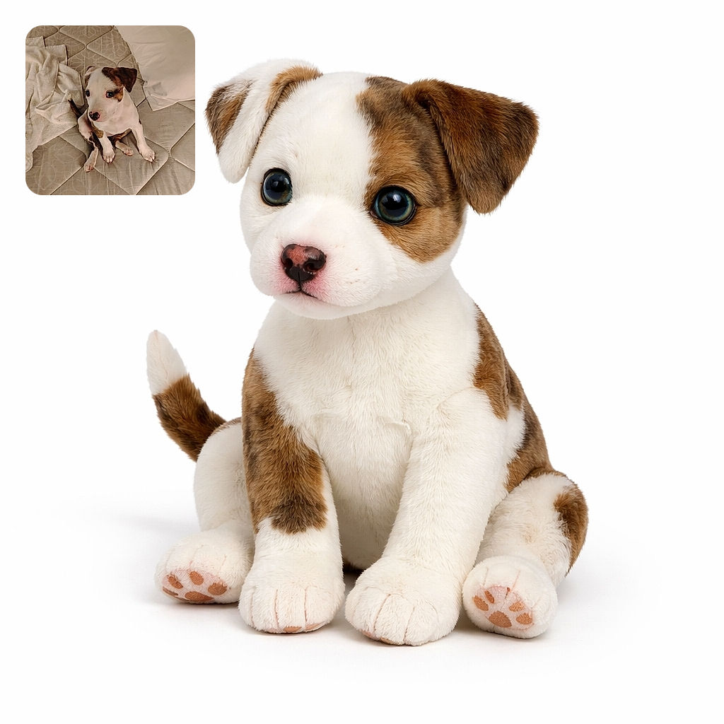 A cute puppy sits adorably on a patterned mattress surrounded by a white towel and pillow, looking up with big, curious eyes as if plotting its next playful move.