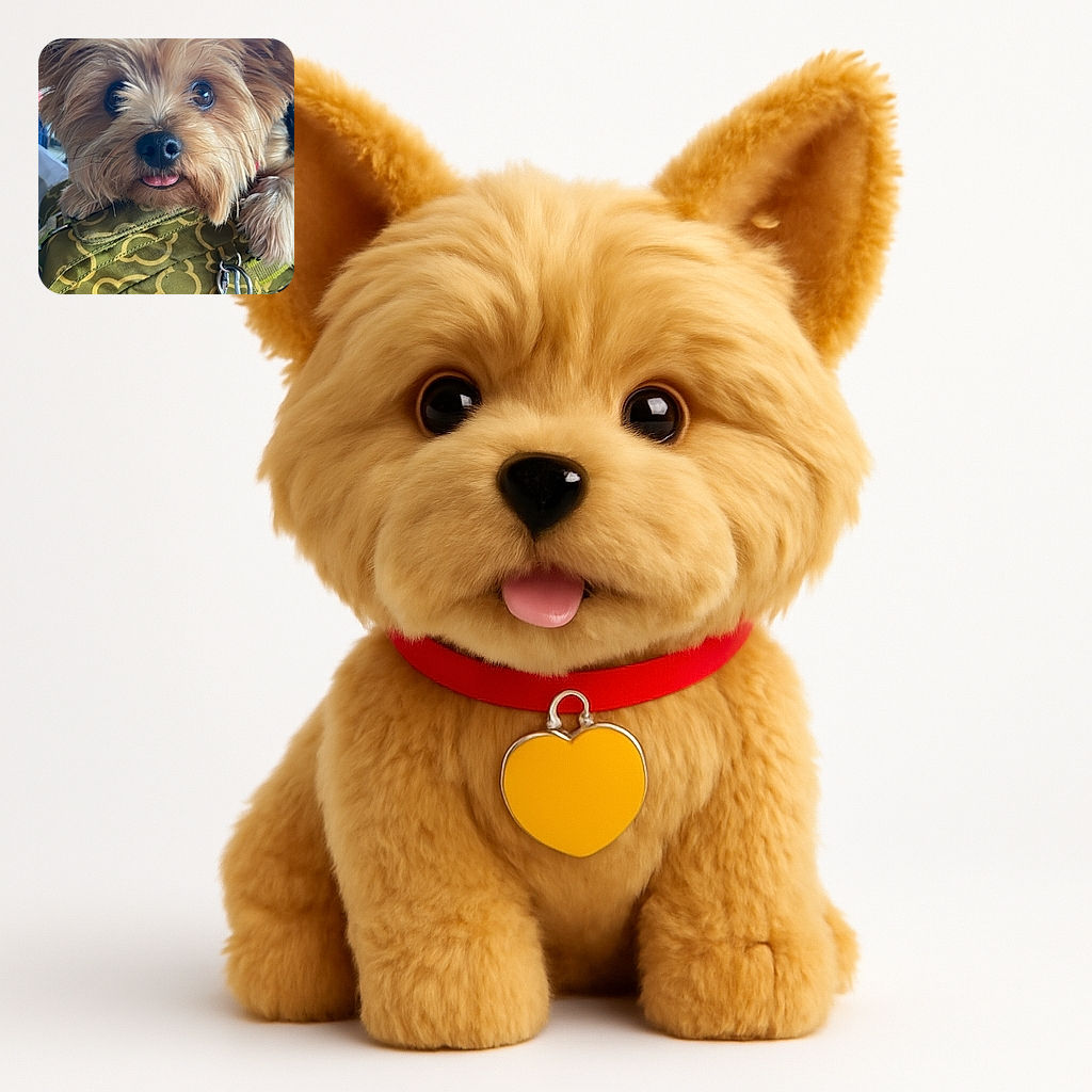 A close-up photo of an adorable small dog with fluffy fur and big eyes peeking over a green patterned bag, its tiny tongue playfully sticking out, creating an irresistibly cute and charming moment.
