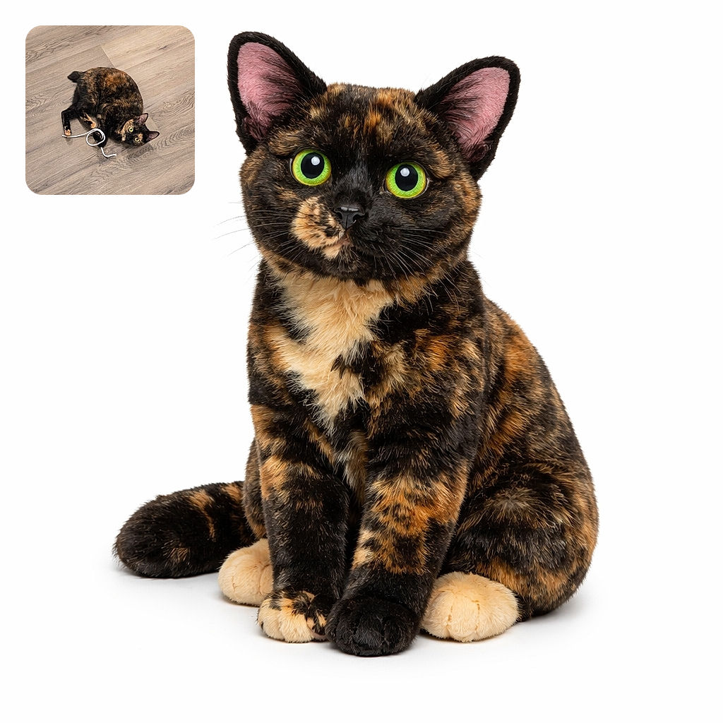 A tortoiseshell cat lies on a wooden floor playing with a white shoelace, eyes wide open in curious delight as if plotting its next playful pounce.