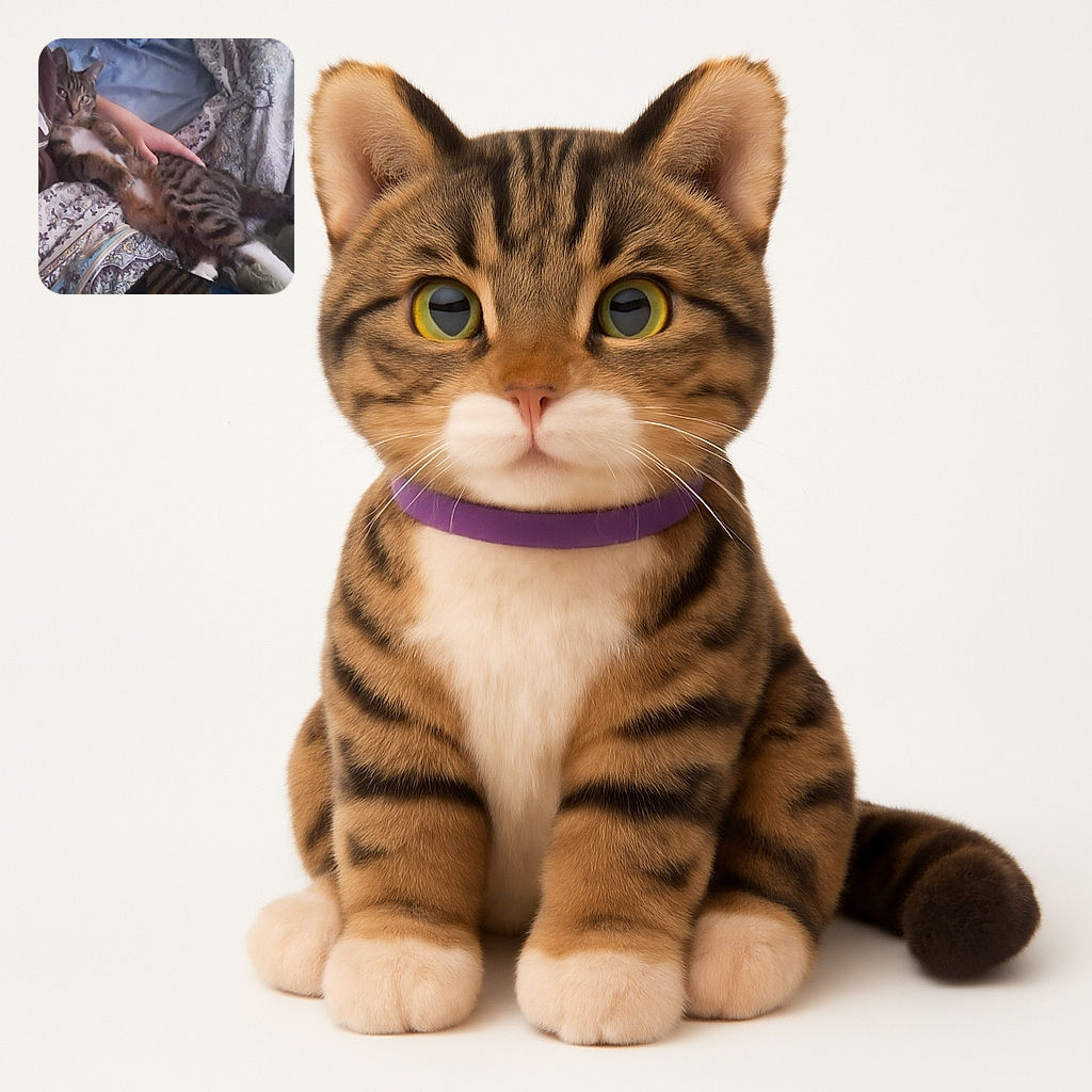 A relaxed tabby cat sprawled across a person's lap, looking slightly sleepy and unbothered, while the person gently holds it. The scene is cozy with patterned blankets and soft lighting, but the image is a bit blurry and lacks sharp focus.