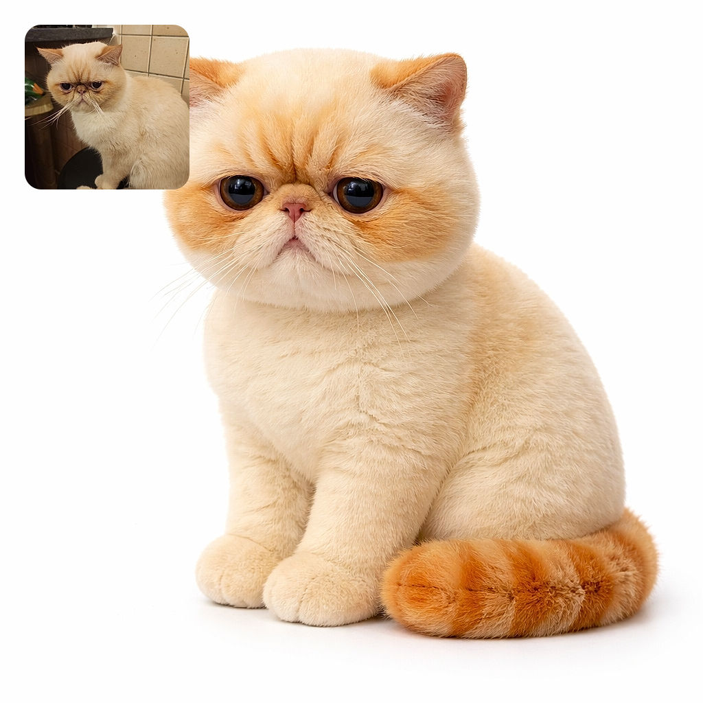 A grumpy-looking cream-colored cat perches on a black stool in a cozy kitchen — enormous whiskers on display, fluffy orange-ringed tail curled around the seat, and a backdrop of tiled walls and condiment bottles as if plotting world domination between snack runs.