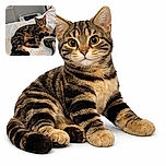 A curious tabby cat lounges comfortably on a floral-patterned bedspread, clutching a black sock with its paws. The cozy indoor setting features soft lighting and a mix of blankets and clothes, creating a relaxed, homey vibe.