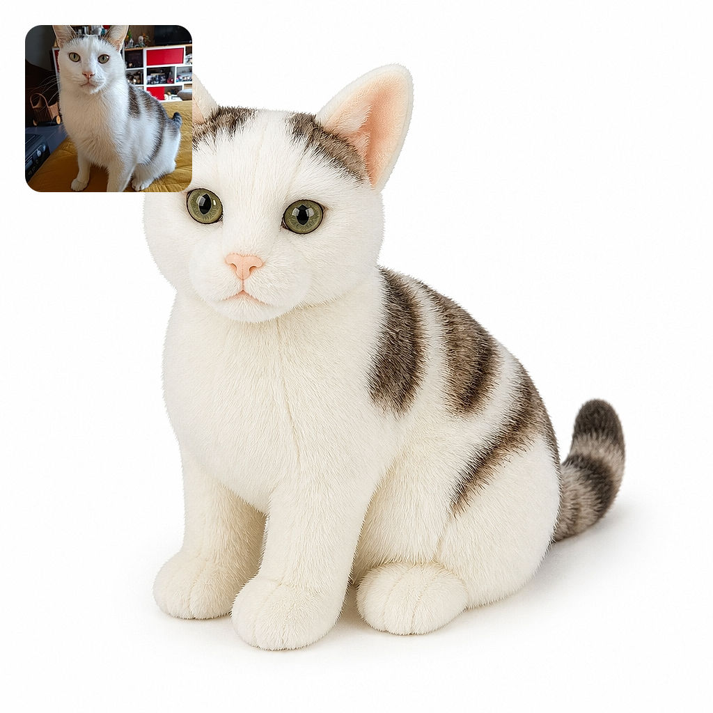 A very serious white-and-gray cat stands proudly on a mustard-yellow bedspread, staring into the camera like it has just been elected CEO of the living room. Behind it, a television, shelves, and assorted household treasures complete the cozy indoor scene, while the phone watermark quietly documents the official portrait session.
