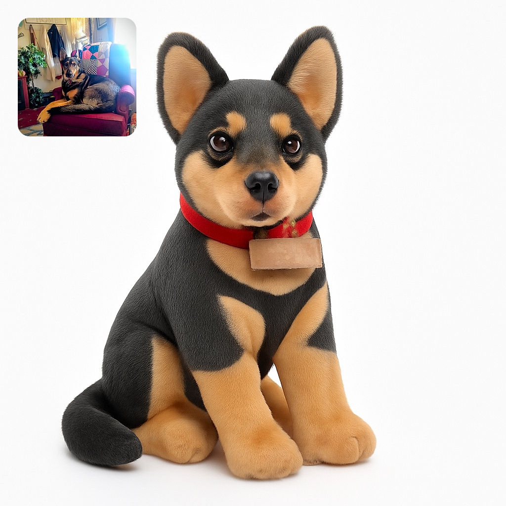 A calm dog lounges regally on a plush red armchair, with a colorful quilt draped over the back. The cozy room is warmly lit by sunlight filtering through lace curtains, surrounded by homey decorations and coats hanging on the wall, creating a peaceful domestic scene.