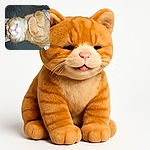 A blurry close-up of an orange tabby cat lying on its back, wrapped partially in a white blanket, showing its teeth in a relaxed or sleepy expression.