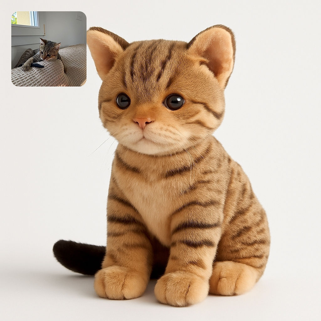 A curious tabby kitten is perched on the back of a textured beige couch, intently playing with a black tail-like object. The scene is softly lit by natural light coming from a nearby window, with a colorful blue and orange bag partially visible in the foreground.