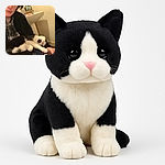 A cozy scene of a person wearing a plaid shirt and dark jacket, gently holding a relaxed black and white cat lying on their lap near a bathroom sink. The cat looks blissfully asleep with its paws stretched out, while the person gazes softly off camera in a warm, intimate indoor setting.