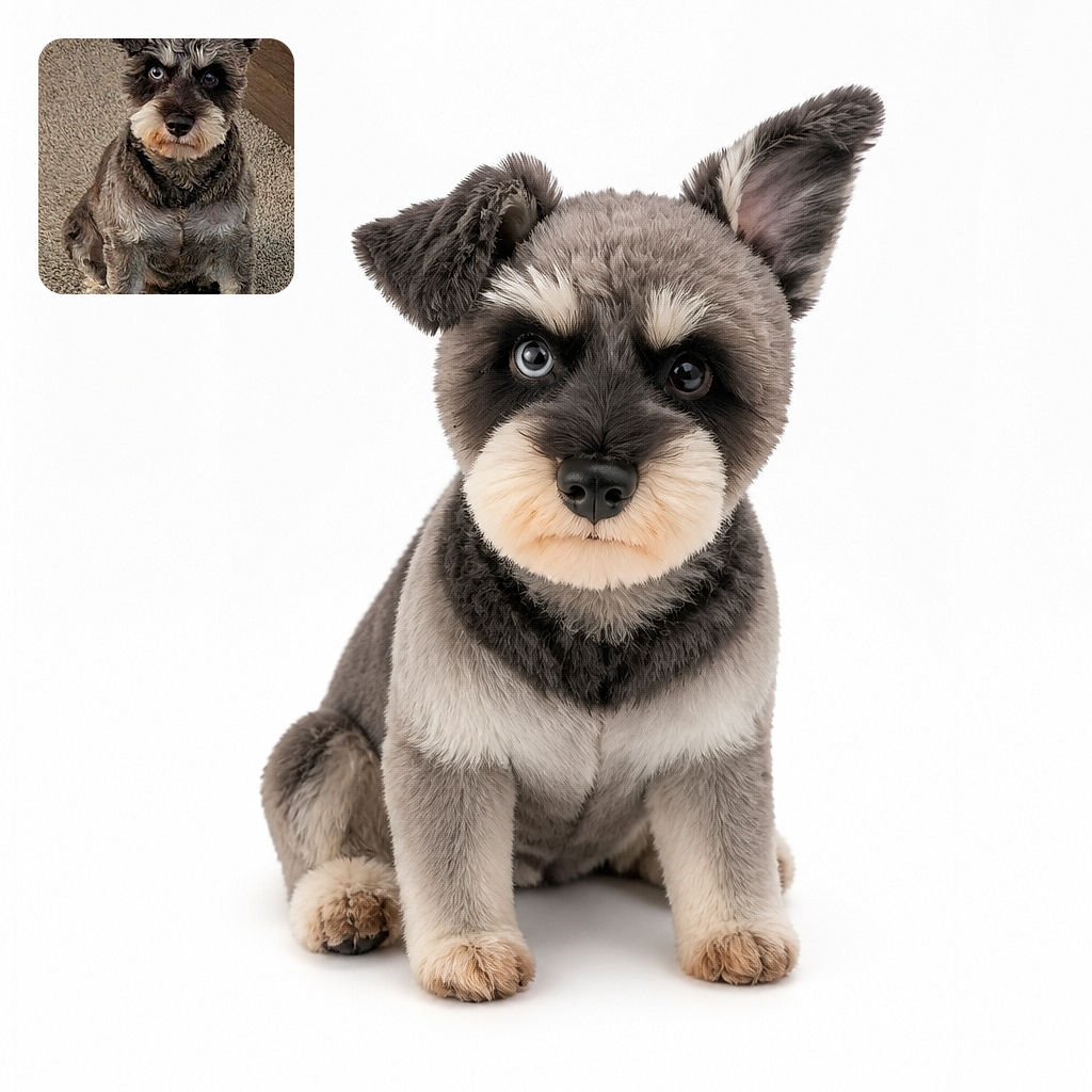 A scruffy little dog sits proudly on the carpet, staring into the camera with one bright eye and one mysterious dark eye like a tiny, whiskered wizard waiting for treats.
