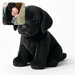 A cozy scene where a black puppy is snuggling up and resting its head on a peacefully sleeping person's face, creating a heartwarming moment of comfort and affection on a soft couch with plush cushions.