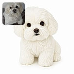 A fluffy white dog stares into the camera with the solemn intensity of a tiny cloud detective, while its shaggy bangs and soulful eyes make it look ready to negotiate for extra treats.