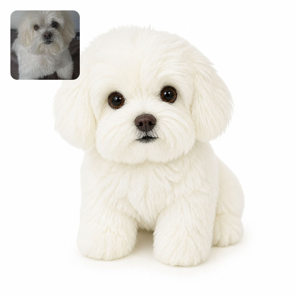 A fluffy white dog stares into the camera with the solemn intensity of a tiny cloud detective, while its shaggy bangs and soulful eyes make it look ready to negotiate for extra treats.
