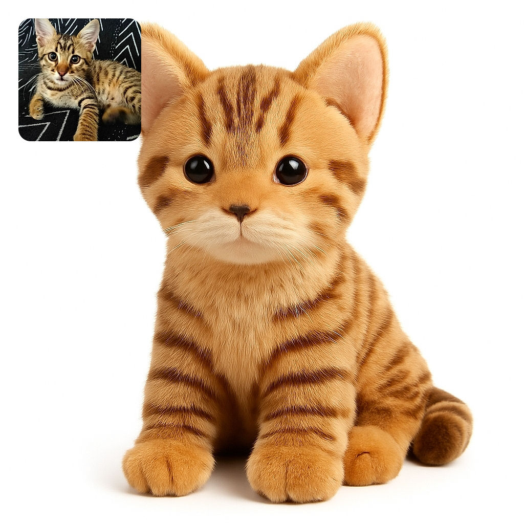 A close-up photo of an adorable tabby kitten with big, curious eyes lying on a black and white patterned fabric. The kitten's fur is a mix of brown and black stripes, and its paw is stretched out towards the camera, adding a playful touch to the image.