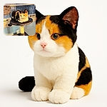 A charming calico cat perched like royalty on a cozy gray cat tree platform, eyes wide with curiosity and the soft evening light filtering through the window behind it, creating a serene indoor jungle vibe.