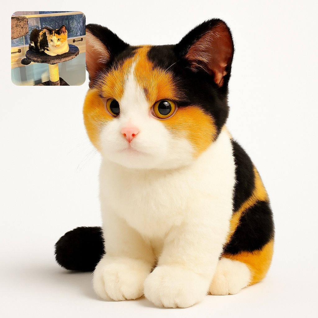 A charming calico cat perched like royalty on a cozy gray cat tree platform, eyes wide with curiosity and the soft evening light filtering through the window behind it, creating a serene indoor jungle vibe.