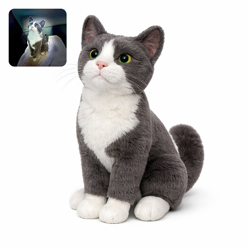 A surprised tuxedo cat striking a statuesque pose on a plush towel, eyes wide and green like twin limes — clearly plotting world domination (or dinner). Whiskers on full alert, sitting primly as if auditioning for a dramatic close-up.