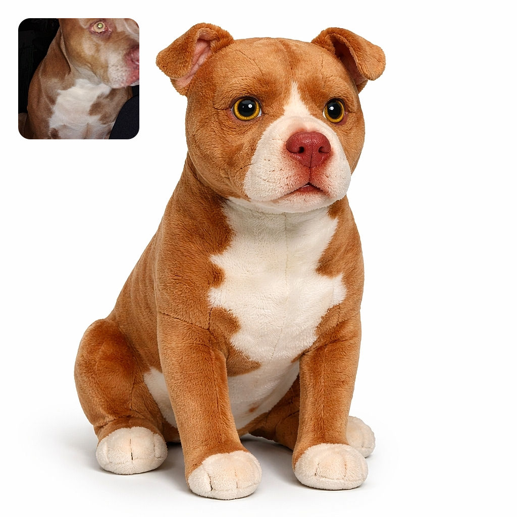 A close-up photo of a brown and white dog taken at night. The dog's face is partially out of frame and slightly blurry, with a dark background of foliage. The flash reflects in the dog's eye, giving it a glowing effect.