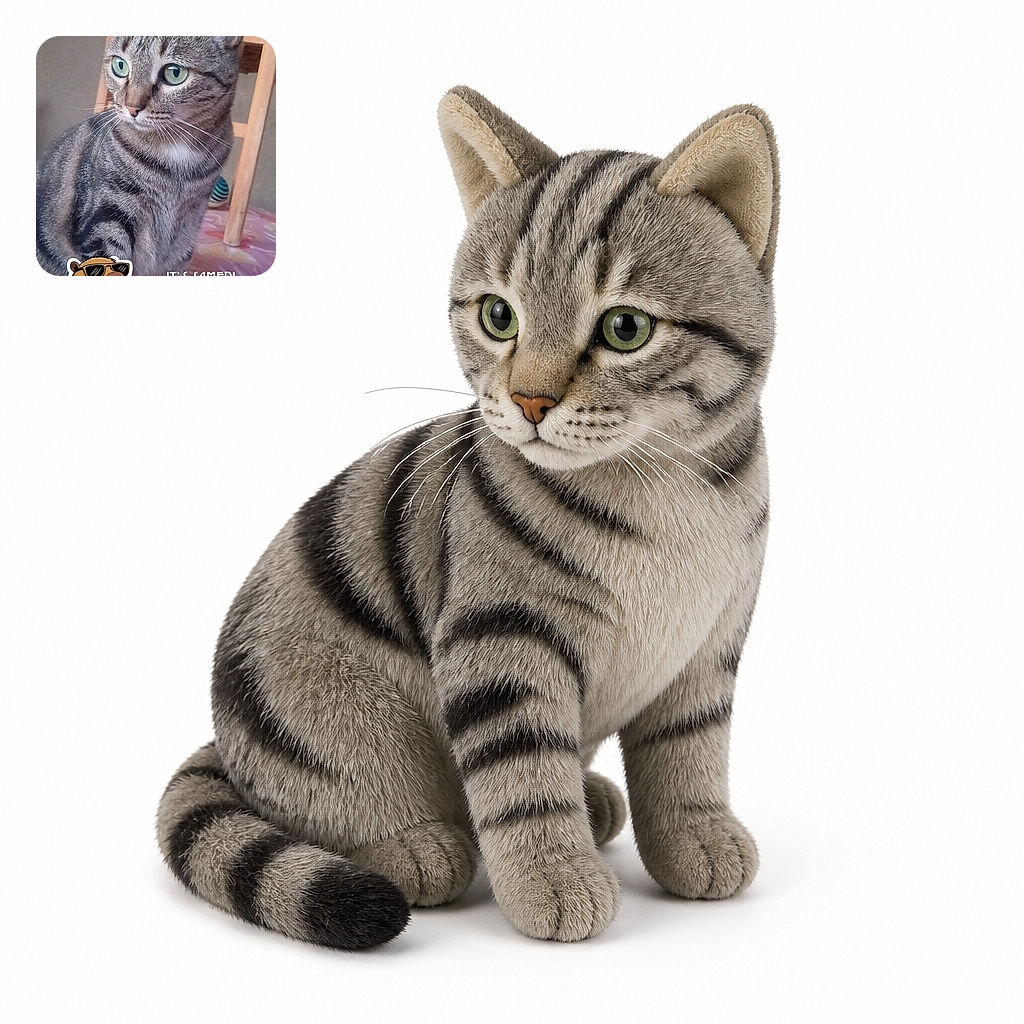 A dignified silver tabby sits like the household CEO, staring off with majestic green eyes while a cartoon tiger sips from a pink tumbler and announces that it is Saturday. The cat appears ready to approve the weekend schedule.