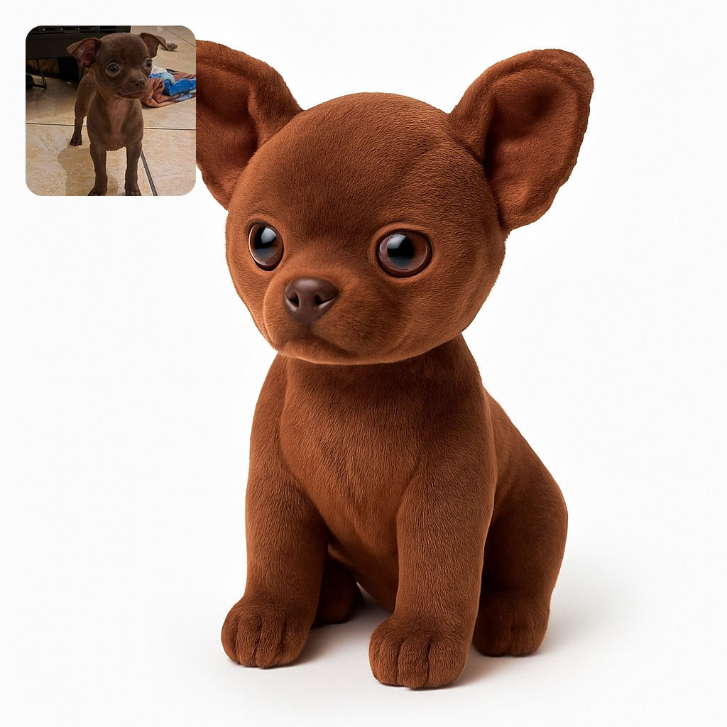 A tiny brown puppy with big, curious eyes stands on a tiled floor, looking slightly startled or intrigued. Behind it, a colorful blanket is casually spread out, and part of a heater or appliance is visible. The lighting is warm but a bit dim, giving the scene a cozy indoor vibe.